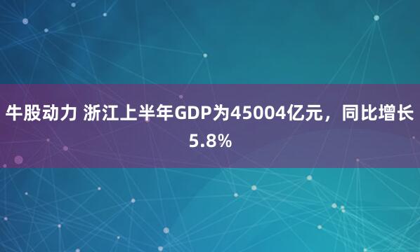 牛股动力 浙江上半年GDP为45004亿元，同比增长5.8%